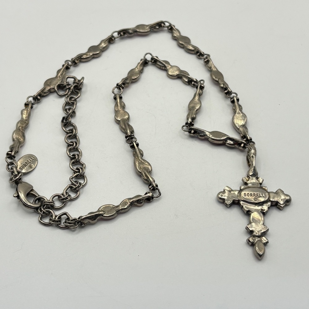 Vintage Sorrelli Cross Necklace Pink Red Crystal 14.5" - Picture 7 of 10